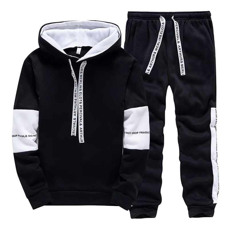 Winter Clothing - Siyah Beyaz erkek Eşofman Moda Rahat
